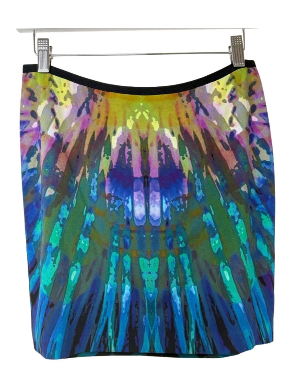 Nicole Miller Silk Mini Skirt Y2K Abstract Butterfly Print Blue Green Size 4